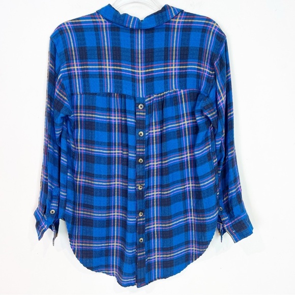 ANTHROPOLOGIE BLUE PLAID ISADORA BUTTON BACK TUNIC BLOUSE WOMENS SZ SMALL PETITE - Picture 6 of 9